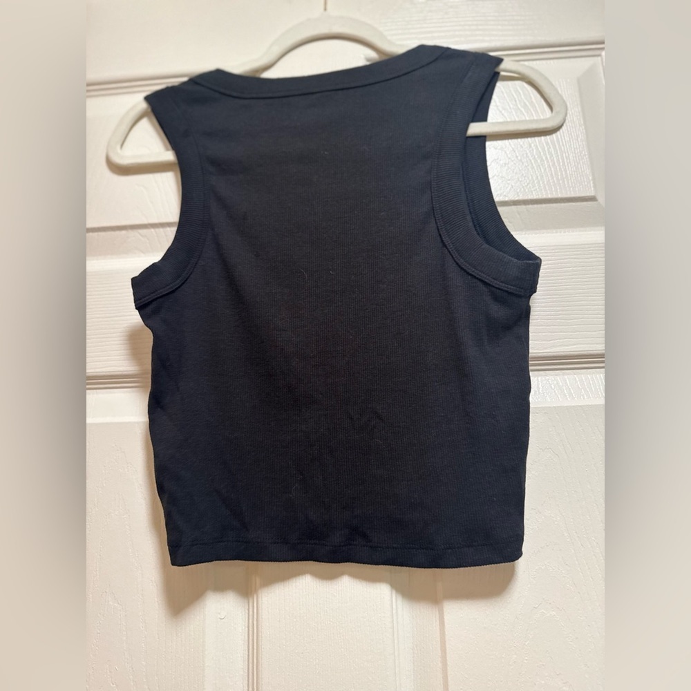 Quince Ribbed Black Crew Neck Tank  Top - Picture 6 of 7